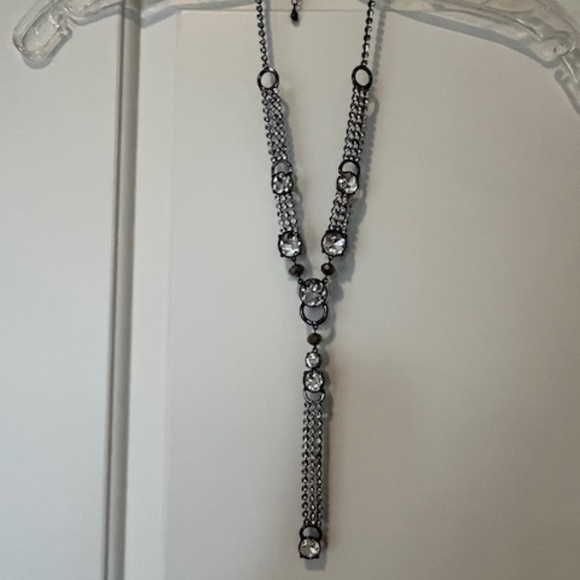 Chico's Art Deco Gunmetal Crystal Rhinestone Statement Y-Necklace Bling NYE - Picture 3 of 9